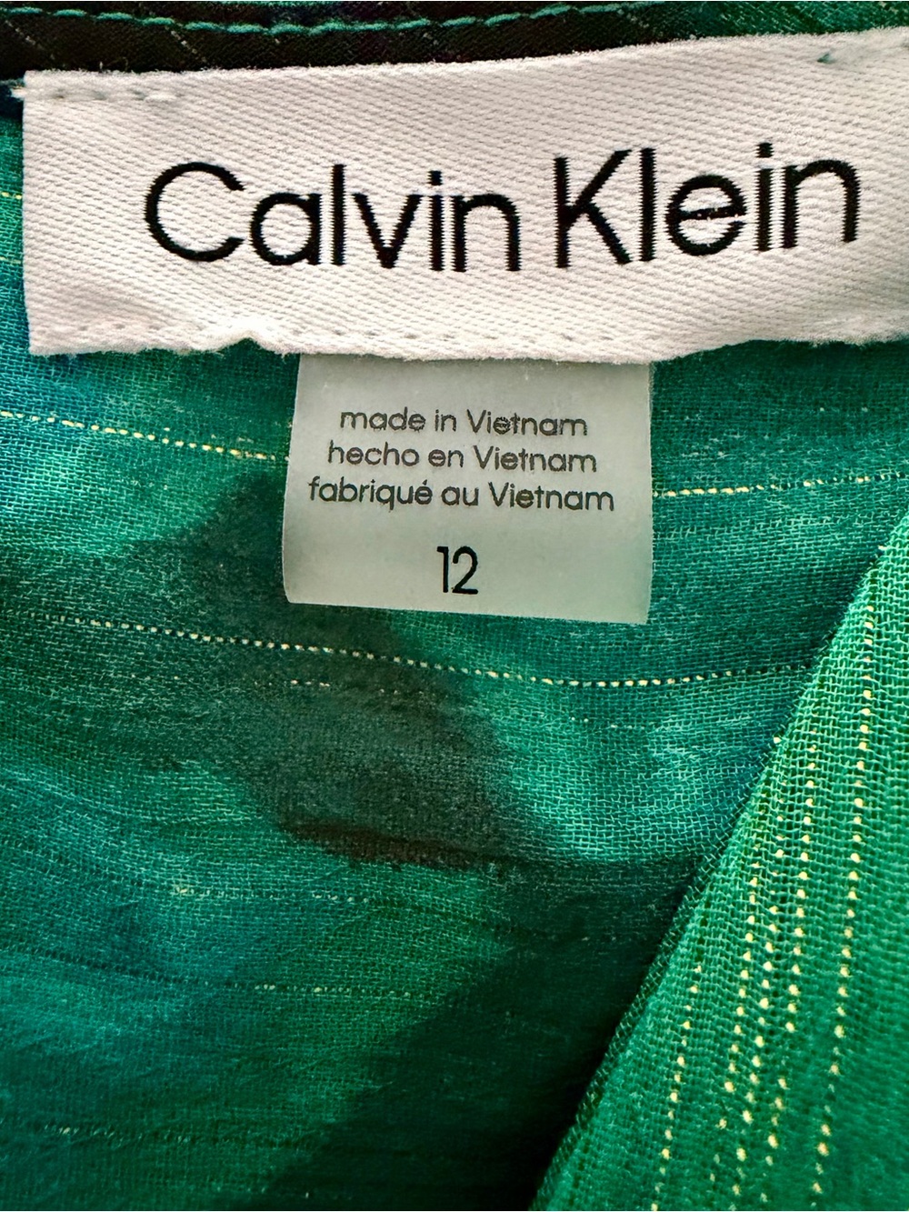 Calvin Klein Green Patterned with hints of gold thread, High-Low Wrap Maxi Dress - Picture 3 of 3